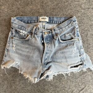 AGOLDE Parker Shorts Womens 25 Blue Denim High Rise Distressed Cutoff Raw Hem